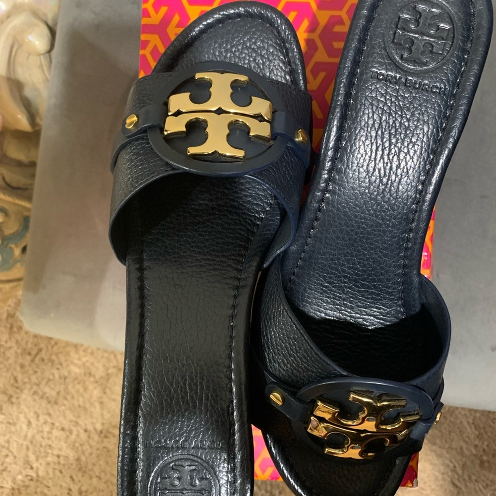Tory Burch Navy Wedge slides
